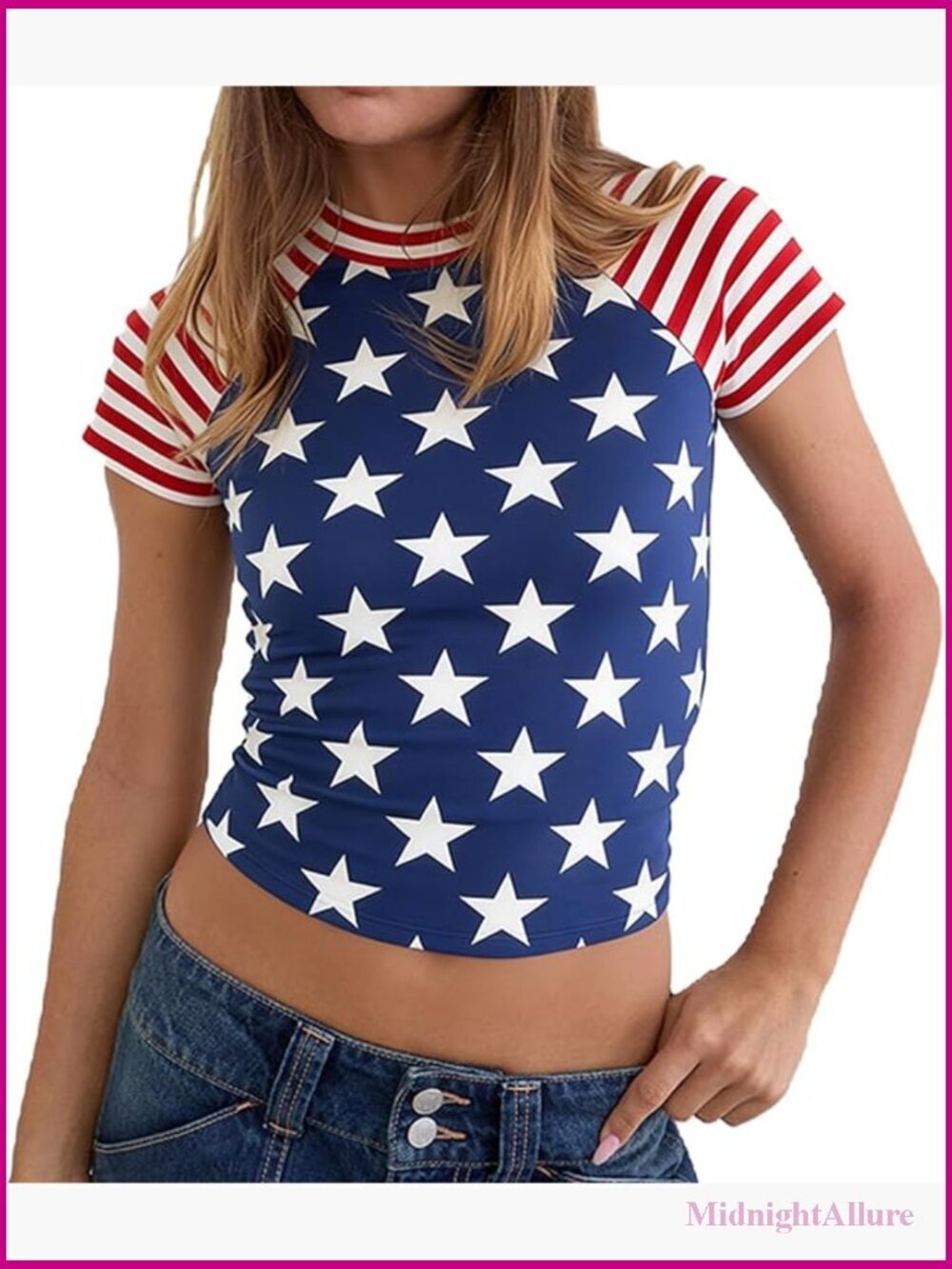 Patriotic Stars Stripe Crop Top Y2K Slim Fit Tee 4th of July Streetwear
